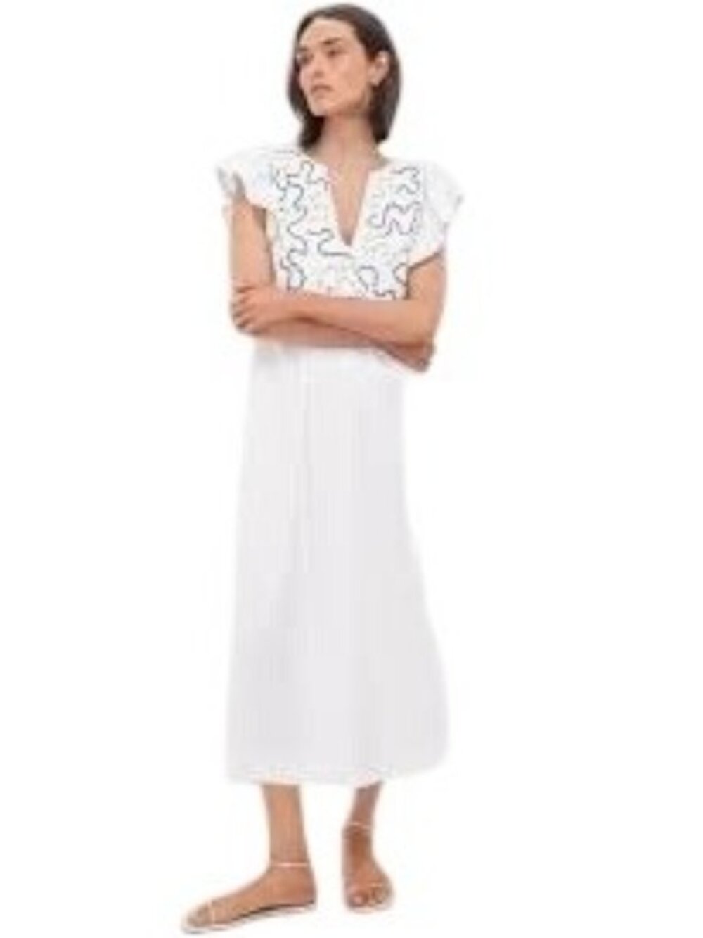 DRESS TO Rio De Janeiro  Embroidered Midi Dress Off White Size Small NWT